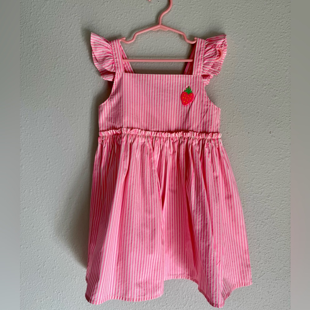 Adorable Pink Striped Kids Dress with Strawberry Detail